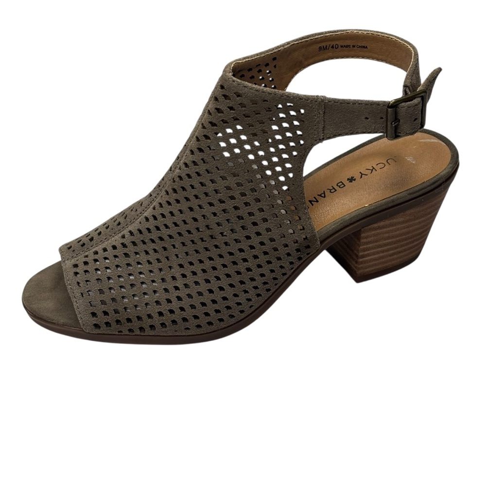 New Lucky Brand Grayish Brown 2.5” Block Heel Perforated Sandals